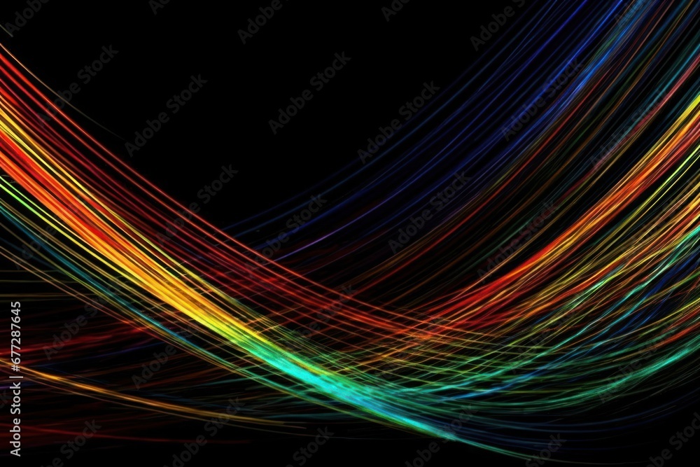 Poster multicolored lines on a black canvas generative ai