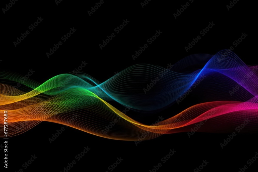Poster vibrant spectrum of light paints a mesmerizing wave on a dark canvas generative ai