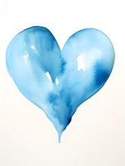 Drawing of a Heart in sky blue Watercolors on a white Background. Romantic Template with Copy Space