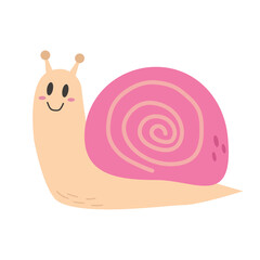 Pink snail. Vector simple design, background for kids. Hand drawn doodle.	
