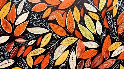abstract background illustration of autumn leaves in orange grey yellow tone, Generative Ai