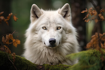 White wolf in the wild closeup