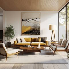 living room contemporary home interior design mockup sofa with artwork photo frame on plain accent wall decorating cosy simplicity room ideas design living room design nature colour scheme daylight