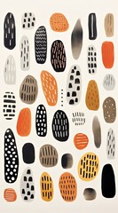 boho free shape with spot and line abstract illustration, orange, blue black, Generative Ai
