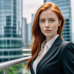 A woman reaches the top of the career ladder, promotion, success