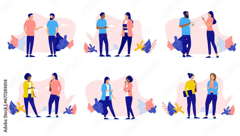 Leinwandbilder people talking together collection - set of illustrations with professional characters having dialog