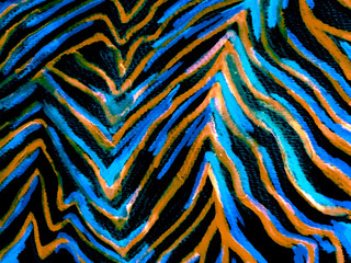 Tiger Tail. Multicolored Cheetah Texture. Vivid Tiger Stripes Pattern. Zebra Picture. Multicolor Watercolor Wild Animals. Bright Zebra Skin Pattern.
