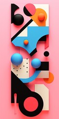 artistic abstract background, pop art geometry in bright tone color shape and pattern, pink blue black, Generative Ai