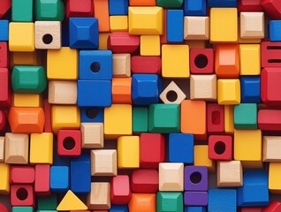 Wooden Building Blocks Colorful Preschool Toys  Seamless Texture Pattern Tiled Repeatable Tessellation Background Image