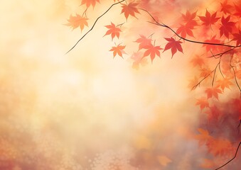 Autumn background with maple leaves. Nature bokeh background.
