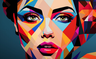 Captivating geometric pop art portrait illustration, using a vibrant and colorful palette