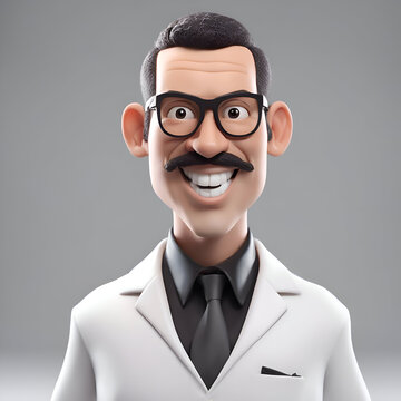 3d illustration of a funny cartoon man with mustache and eyeglasses