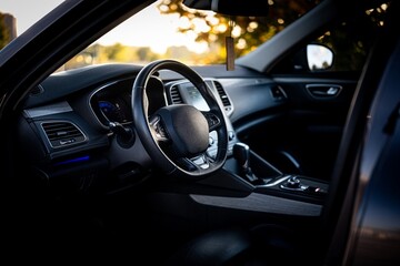 Close-up of the steering wheel in a modern car