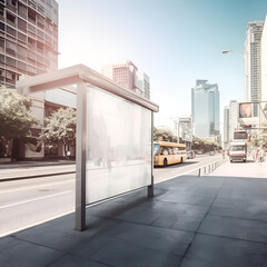 Bus stop in the city. Bus stop in the city. 3d rendering