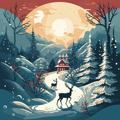 Festive evening, wildlife, stars, moon, nocturnal nature, Christmas tree, mammal.