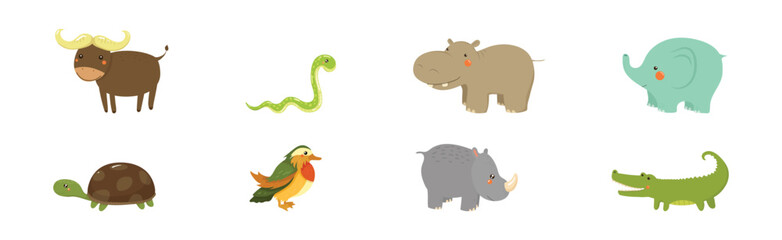 Funny African Animals and Zoo Fauna Vector Set