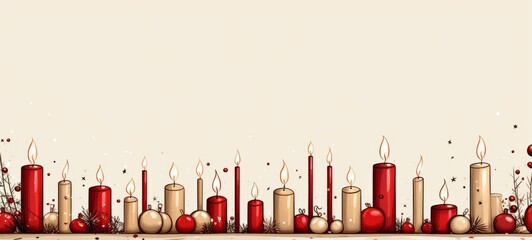 Obraz premium Christmas candles cartoon line art style minimalism texture. Copy space. Horizontal format for banners, posters, gift cads, advertising. AI generated.