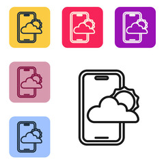 Black line Weather forecast icon isolated on white background. Set icons in color square buttons. Vector