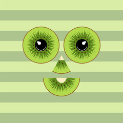 Cheerful smiling face made from slices of green kiwi. Isolated vector object.