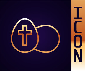 Obraz premium Gold line Easter egg icon isolated on black background. Happy Easter. Vector