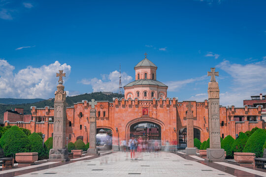 beauty of georgia tiblisi  Holy Trinity Church captured in stunning landscape pictures now available for purchase online. Immerse yourself in the sacred allure of this architectural marvel