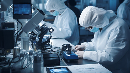 scientist working in laboratory with microscope