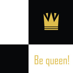 Golden crown on an abstract chessboard background. Postcard. Vector - 677292631