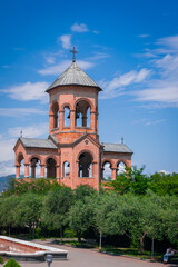 Fototapeta na wymiar beauty of georgia tiblisi Holy Trinity Church captured in stunning landscape pictures now available for purchase online. Immerse yourself in the sacred allure of this architectural marvel