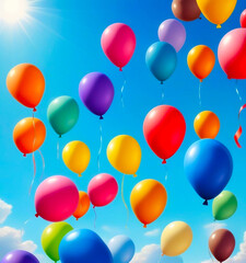 Balloons in the blue firmament - the concept of love, summer vacation and wedding honeymoon