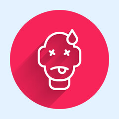 White line Man poisoning icon isolated with long shadow background. Red circle button. Vector