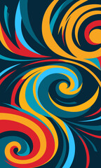 A colorful abstract dark blue background with a blue, red and orange swirls