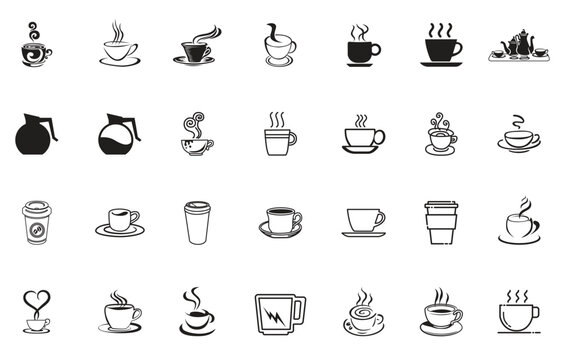 Hand drawn coffee cups icon collection