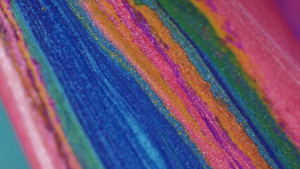Glitter ink water. Paint spill. Acrylic blend. Pink blue orange green color shiny metallic texture...