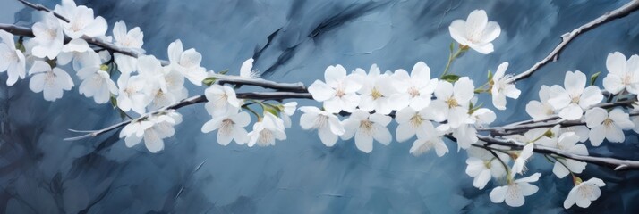 White Flowers Blooming in a Serene Blue Landscape Generative AI