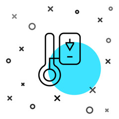Black line Sauna thermometer icon isolated on white background. Sauna and bath equipment. Random dynamic shapes. Vector