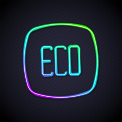 Glowing neon line Leaf Eco symbol icon isolated on black background. Banner, label, tag, logo, sticker for eco green. Vector