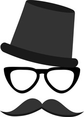 Cylinder hat with glasses and mustache. New Year cliparts. Props for Christmas photo booth. Vector illustration.