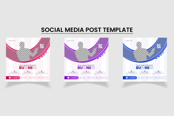 Abstract shaped modern Business promotion social media banner-poster set | Use of gradients | Blue, Purple and Red colors |