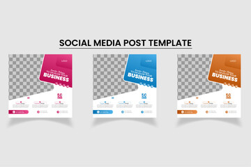 Modern and eye-catching Business promotion social media banner-poster set | Use of gradients | Blue, Red and Yellow colors |