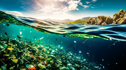 Fototapeta na wymiar Déchets plastiques s'accumulant au fond des océans
