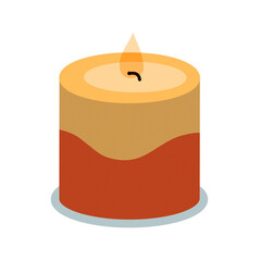 A burning candle on a white background