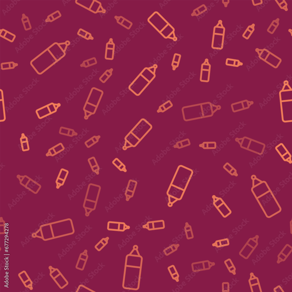 Poster brown line punching bag icon isolated seamless pattern on red background. vector