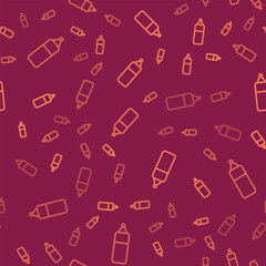 Brown line Punching bag icon isolated seamless pattern on red background. Vector