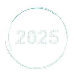 The 2025 year symbol filled with teal dots. Pointillism style. Vector illustration on white background