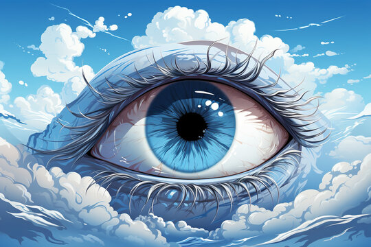 Majestic Skyward Eye Amidst Fluffy Clouds, a Vision of Nature's Beauty
