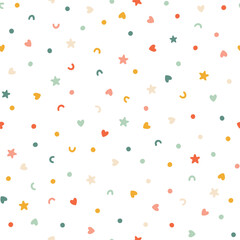 Estores personalizados con tu foto Chaotic confetti seamless pattern. Vector abstract background. Cute simple candy, star, heart and polka dot shapes in a fun vintage palette are perfect for gift wrapping paper.