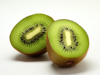 a piece of kiwi and a kiwi cut in half
