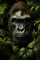 Gorilla's Soulful Stare Amidst Jungle Verdure. AI generation