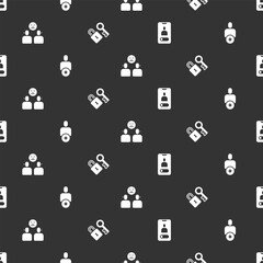 Set Incoming call on mobile, Add to friend, Complicated relationship and Lock with key on seamless pattern. Vector