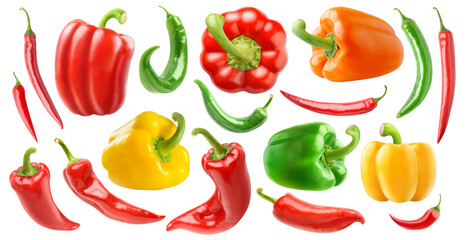 Various species of peppers, collection cutout